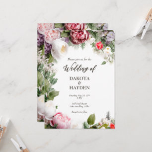 Convites Tradicional romântico floral, casamento com script