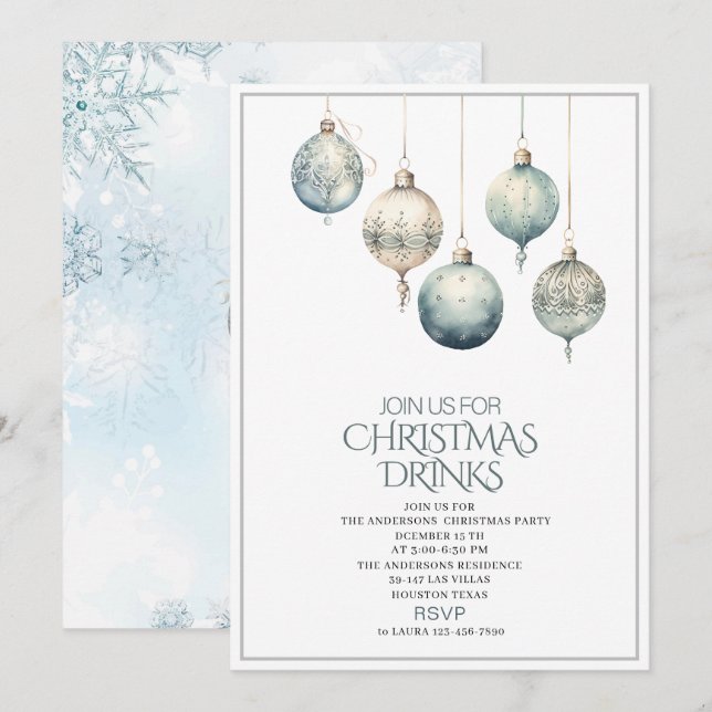 Convites Tradicional Watercolor Winter Merry Christmas Invi (Frente/Verso)