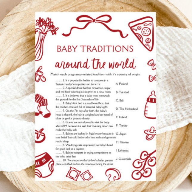 Convites Tradições de Bebê Desenhadas à Mão ao Redor do Mun (Hand Drawn Baby Traditions Around The World Game)