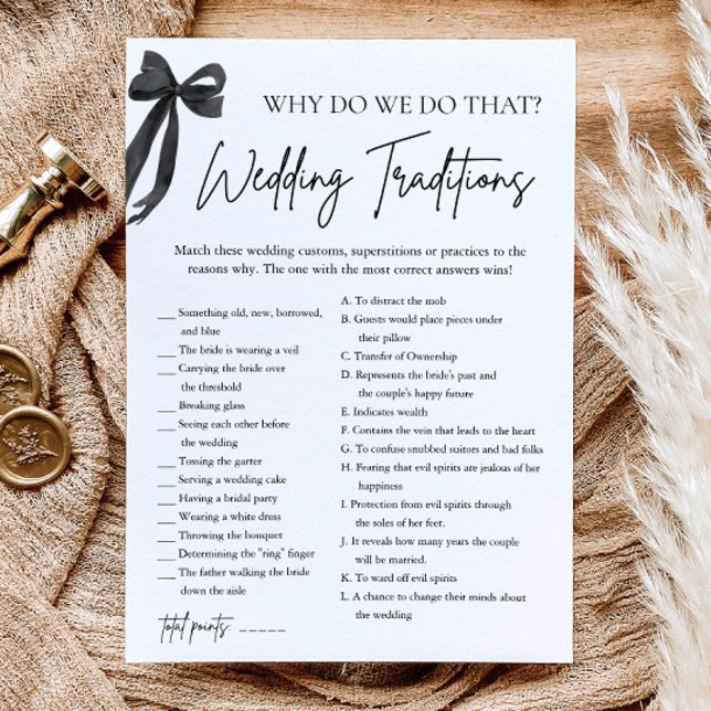 Convites Tradições de Casamento com Laço Preto Jogo para Ch (Black Bow Wedding Traditions Bridal Shower Game)
