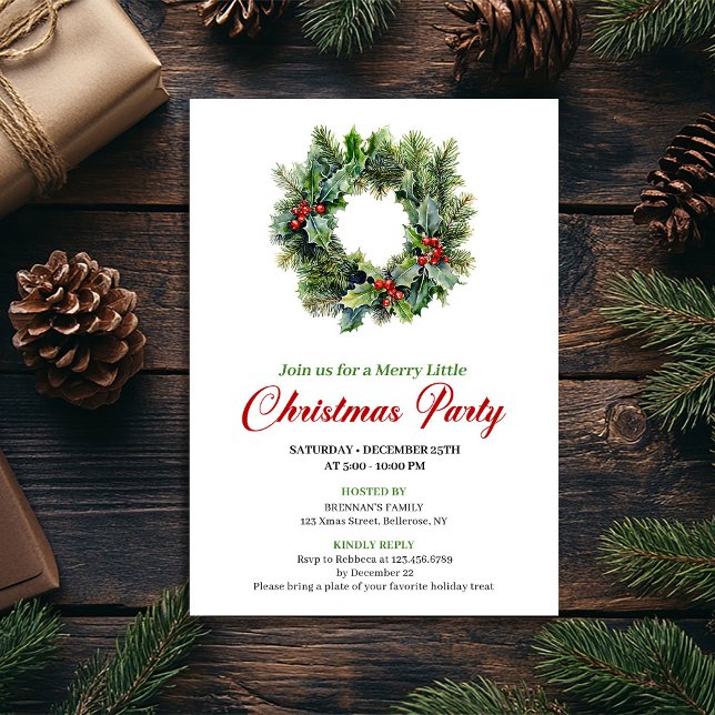 Convites Traditional Christmas Wreath Party Invitation (Traditional Christmas Wreath Party Invitation)