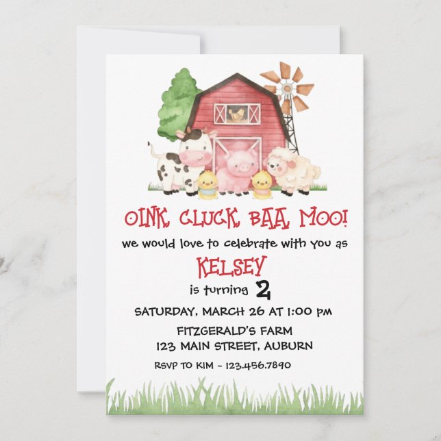Convites Traditional Farm Theme Birthday Invitation (Frente)