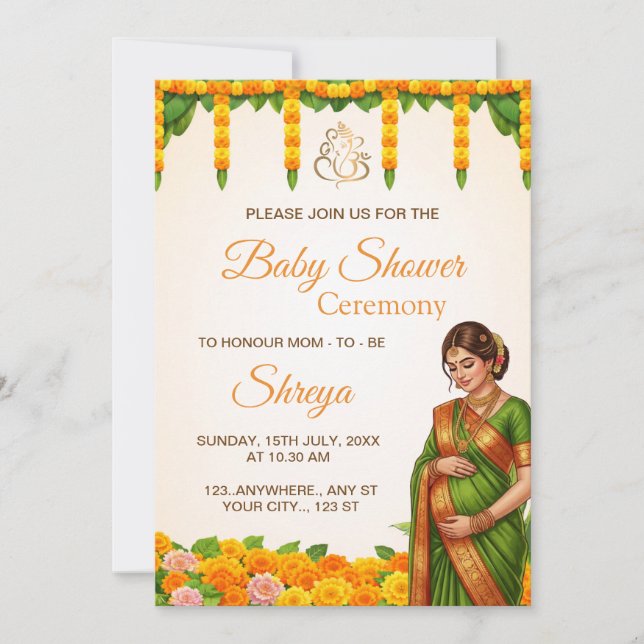 Convites Traditional Indian Baby Shower Invitation (Frente)