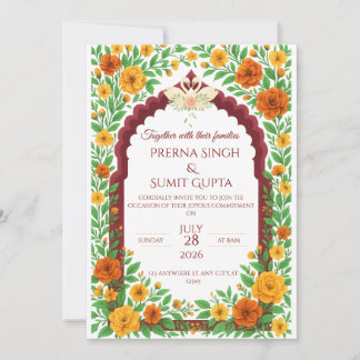 Convites Traditional Indian Floral Wedding Invitation 