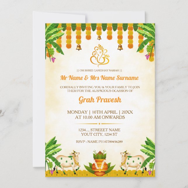 Convites Traditional Indian Graha Pravesh Invitation Card (Frente)