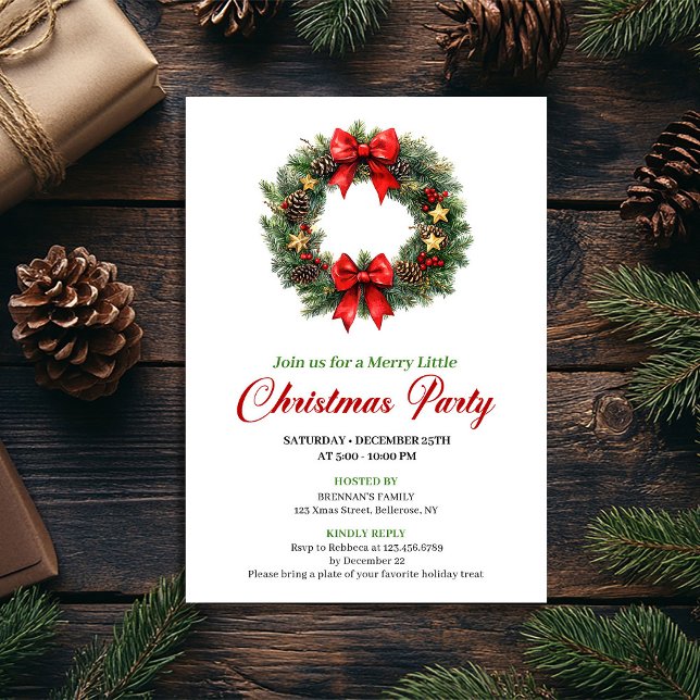 Convites Traditional Watercolor Christmas Wreath Invite (Traditional Watercolor Christmas Wreath Invite)