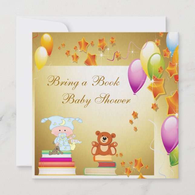 Convites Traga a um livro o chá de fraldas elegante do ouro (Frente)