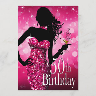 Convites Traga o Bling Sparkle 50º aniversário   fuchsia