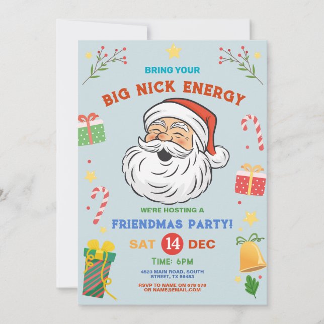 Convites Traga o seu grande Nick Energy Friendmas Natal (Frente)