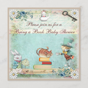 Convites Traga um Livro Alice no Chá de fraldas de Wonderl