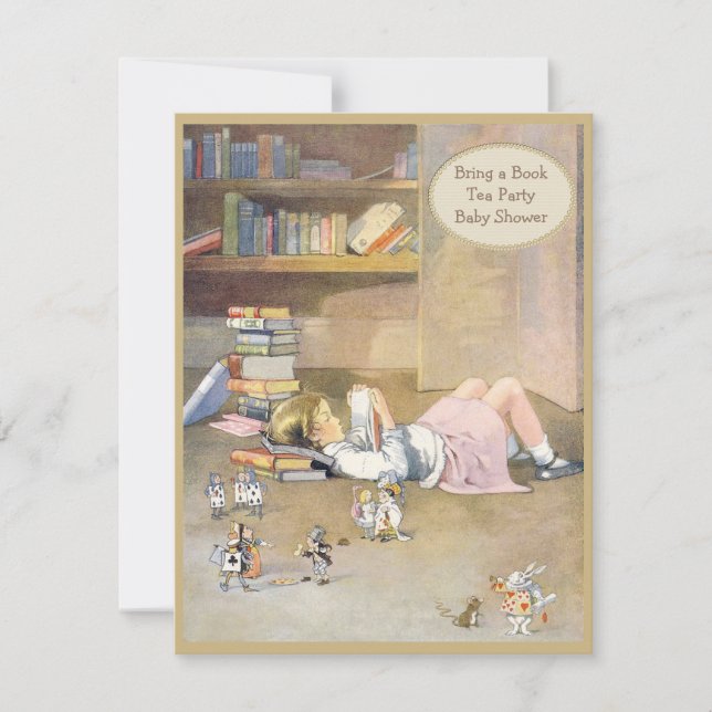 Convites Traga um livro Alice no chá de fraldas do país das (Frente)
