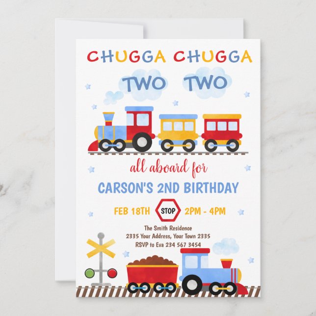 Convites Train Birthday Invite Chugga Chugga Two Two Train (Frente)