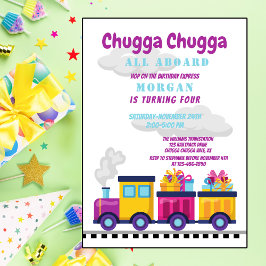 Convites Train Chugga Choo Cartoon Qualquer Idade Aniversár