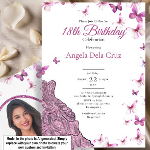 Convites Traje de Borboletas Rosa Debut de 18 Anos