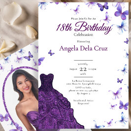 Convites Traje de Borboletas Roxas 18º Aniversário de Debut