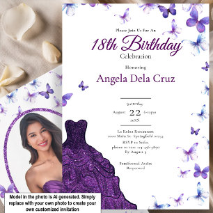Convites Traje de Borboletas Roxas 18º Aniversário de Debut