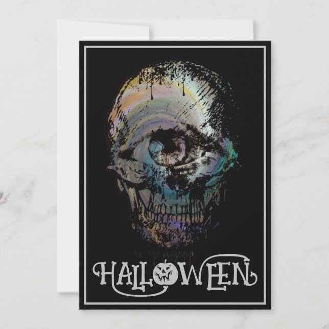 CONVITES TRAJE DE HALLOWEEN DE UMA CAVEIRA DE OLHO MORTO (Frente)