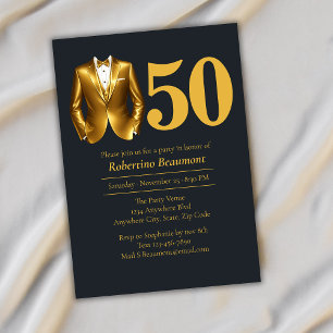 Convites Traje Elegante Masculino Preto Dourado Aniversário