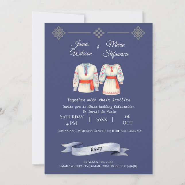 Convites Trajes Folclóricos Tradicionais de Casamento Romen (Frente)