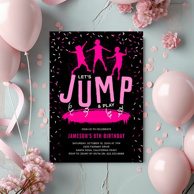 Convites Trampoline Kids Pink Birthday Party (Criador carregado)