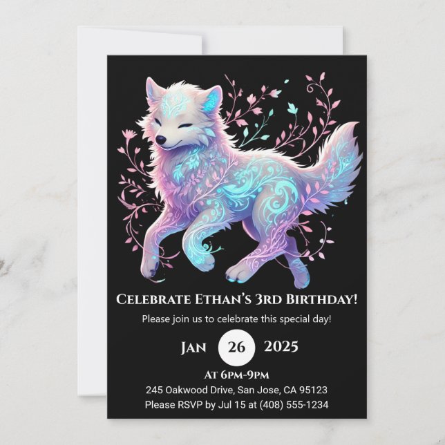 Convites Tranquil Garden Wolf Birthday (Frente)