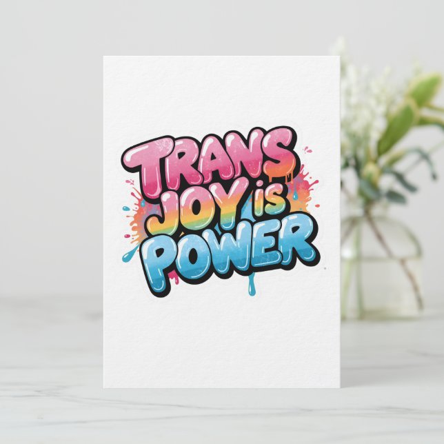 Convites Trans Joy Is Power Art Pride Quote Design (Em pé/Frente)