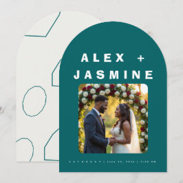 Convites Transformative Teal Modern Arched Wedding 