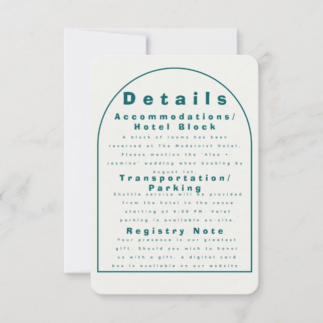 Convites Transformative Teal Modern Craft Wedding Details (Frente)