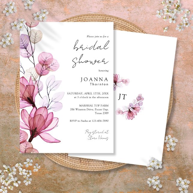 Convites Transparent Dusty Rose Floral Bridal (Transparent Dusty Rose Floral Bridal Shower Invitation)