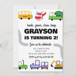 Convites Transportation 2nd Birthday Invitation for Boy