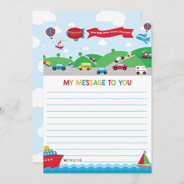 Convites Transportation Activity Time Capsule Message Card (Frente/Verso)