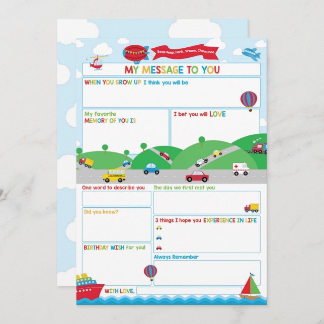 Convites Transportation Activity Time Capsule Message Card  (Frente/Verso)