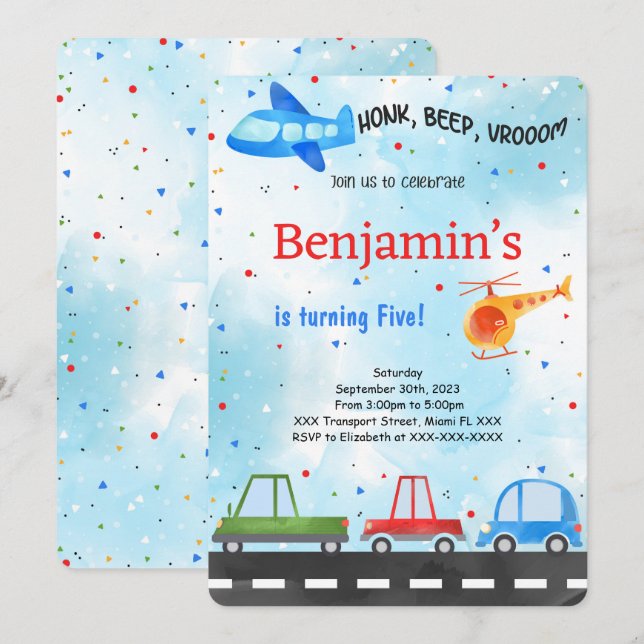 Convites Transporte Aniversário (Frente/Verso)