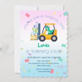 Convites Trator de bebê dinossauro bonito Truck Aniversário