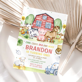 Convites Trator Farm Animais Oink Baa Moo primeiro aniversa