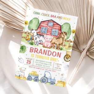 Convites Trator Farm Animais Oink Baa Moo primeiro aniversa
