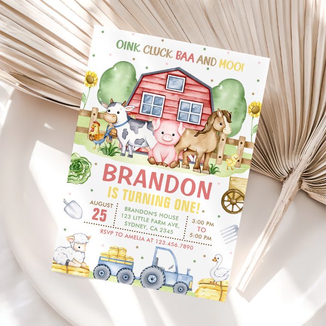 Convites Trator Farm Animais Oink Baa Moo primeiro aniversa (Criador carregado)
