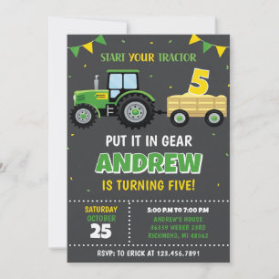 Convites Trator Verde Amarelo de Aniversário Pessoal