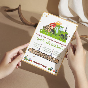 Convites Trator verde   Meninos com Festa de aniversário