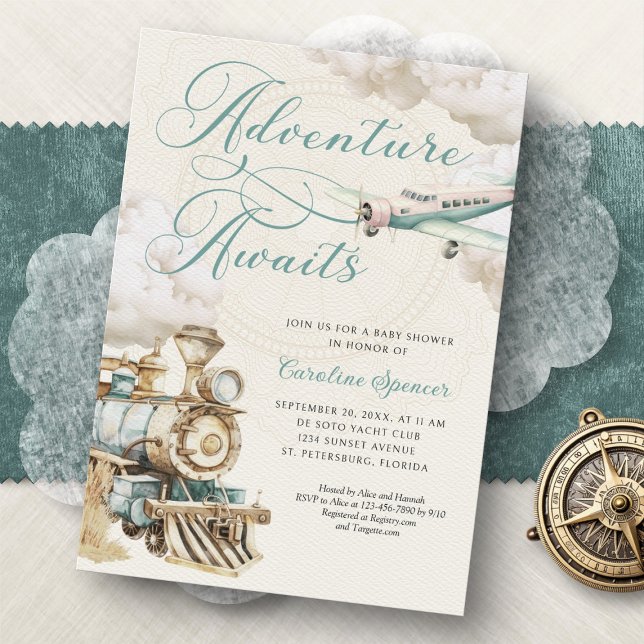 Convites Traveling Adventure Baby Shower Invitation (Criador carregado)