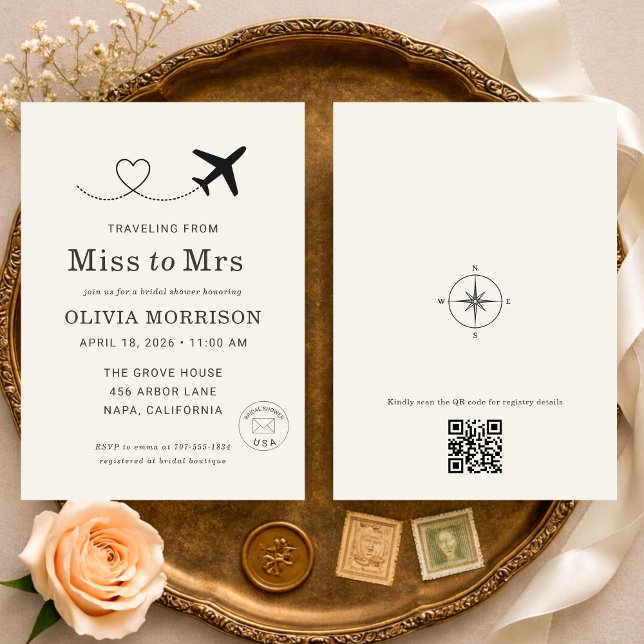 Convites Traveling From Miss to Mrs QR Code Bridal Shower (Criador carregado)