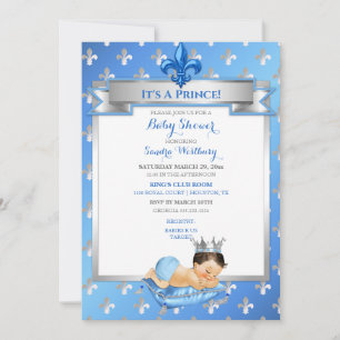 Convites Travesseiro Baby Blue & Silver Fleur de Lis Prince