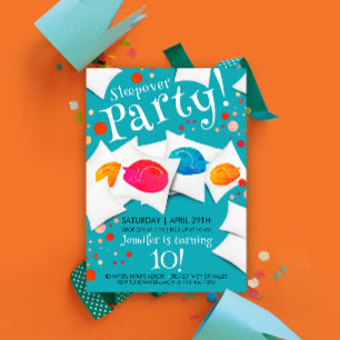 Convites Travesseiro de Festa Sleepover Colorida Divertida