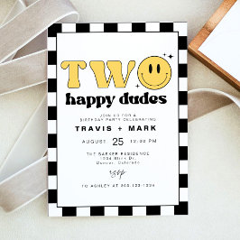 Convites TRAVIS 2 caras felizes sorriem o primeiro aniversá