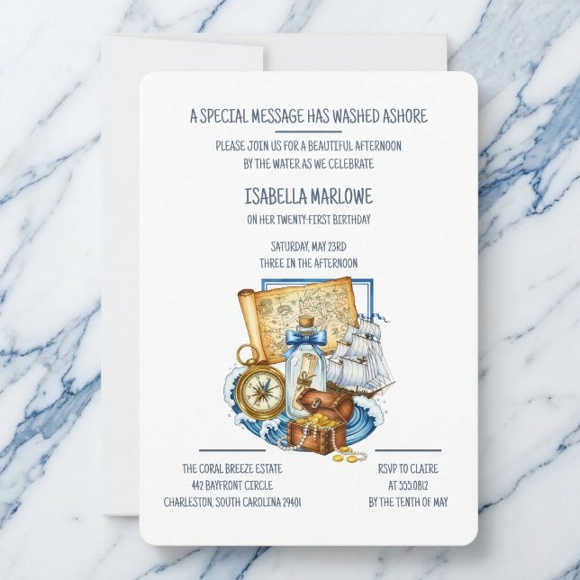 Convites Treasure Chest Map Boat Birthday Invitation (Map out party.)