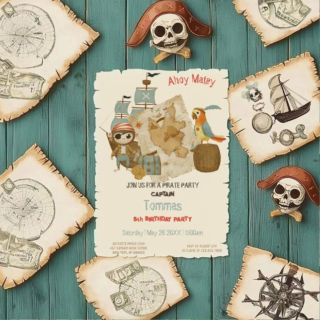 Convites Treasure Hunters Pirate Birthday (Criador carregado)