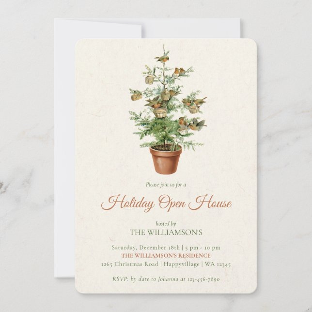 Convites Tree with Birds Christmas Open House Invitation (Frente)