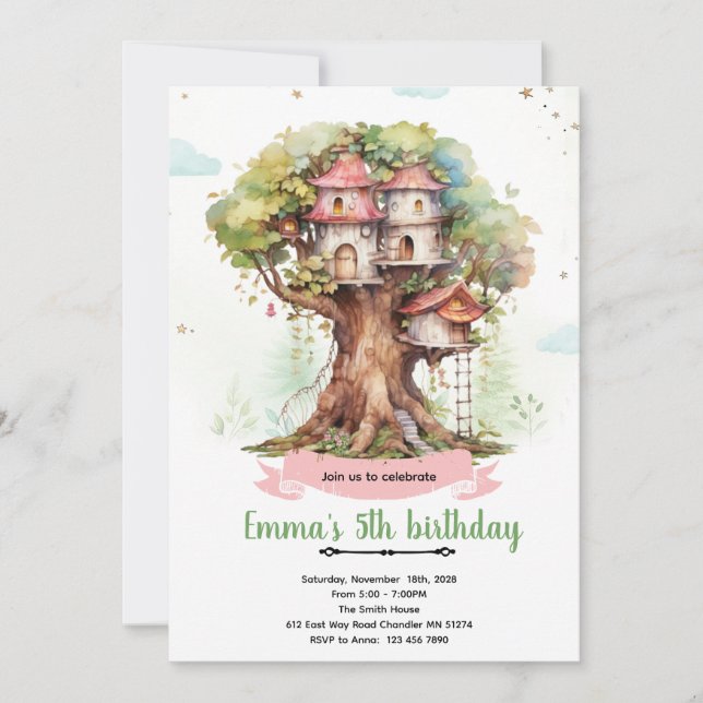 Convites Treehouse girl party invitation (Frente)