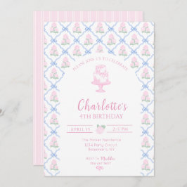 Convites Trellis de Hortênsia Verde Rosa com Laço Azul