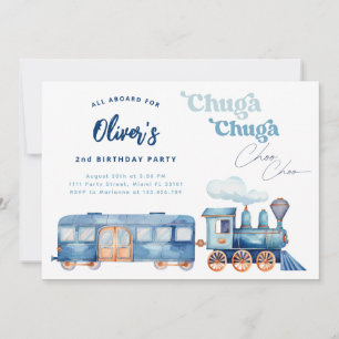 Convites Trem Azul Chuga Chuga Choo Choo Aniversário Modern